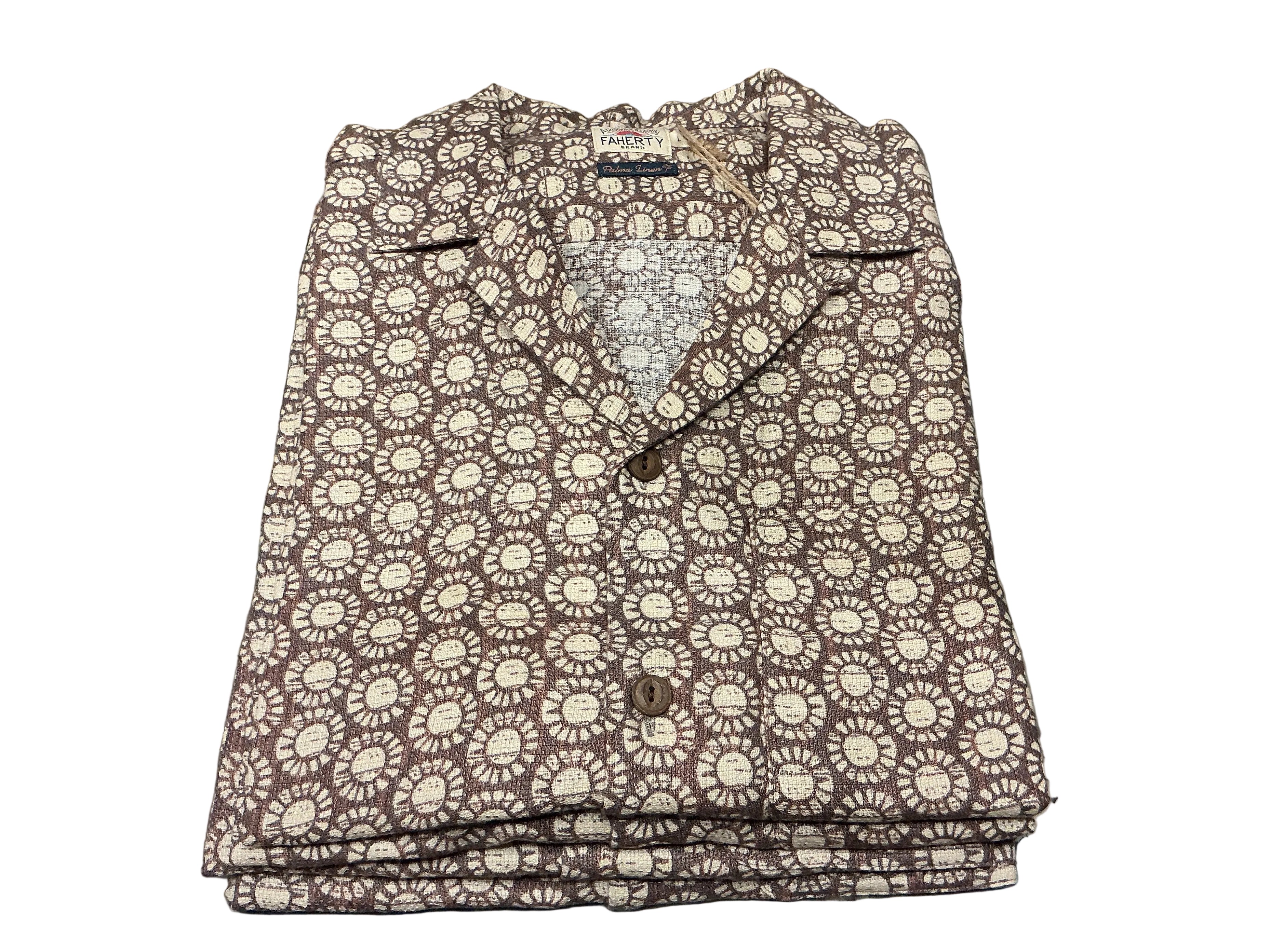 Faherty Palma S/S Linen Camp Shirt - Shore Sun Woodblock