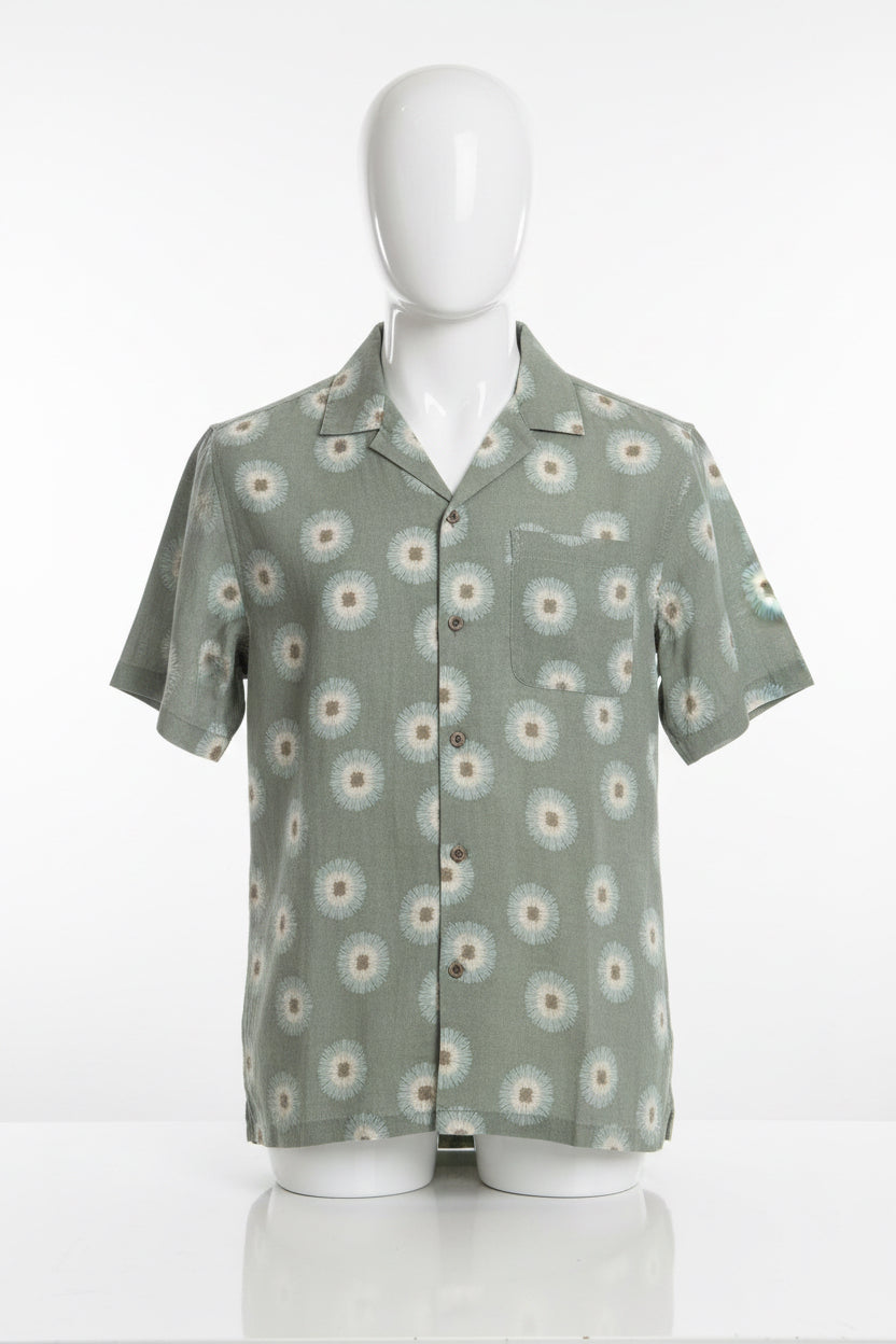 Faherty Short Sleeve Breeze Camp Shirt - Island Olive Firework