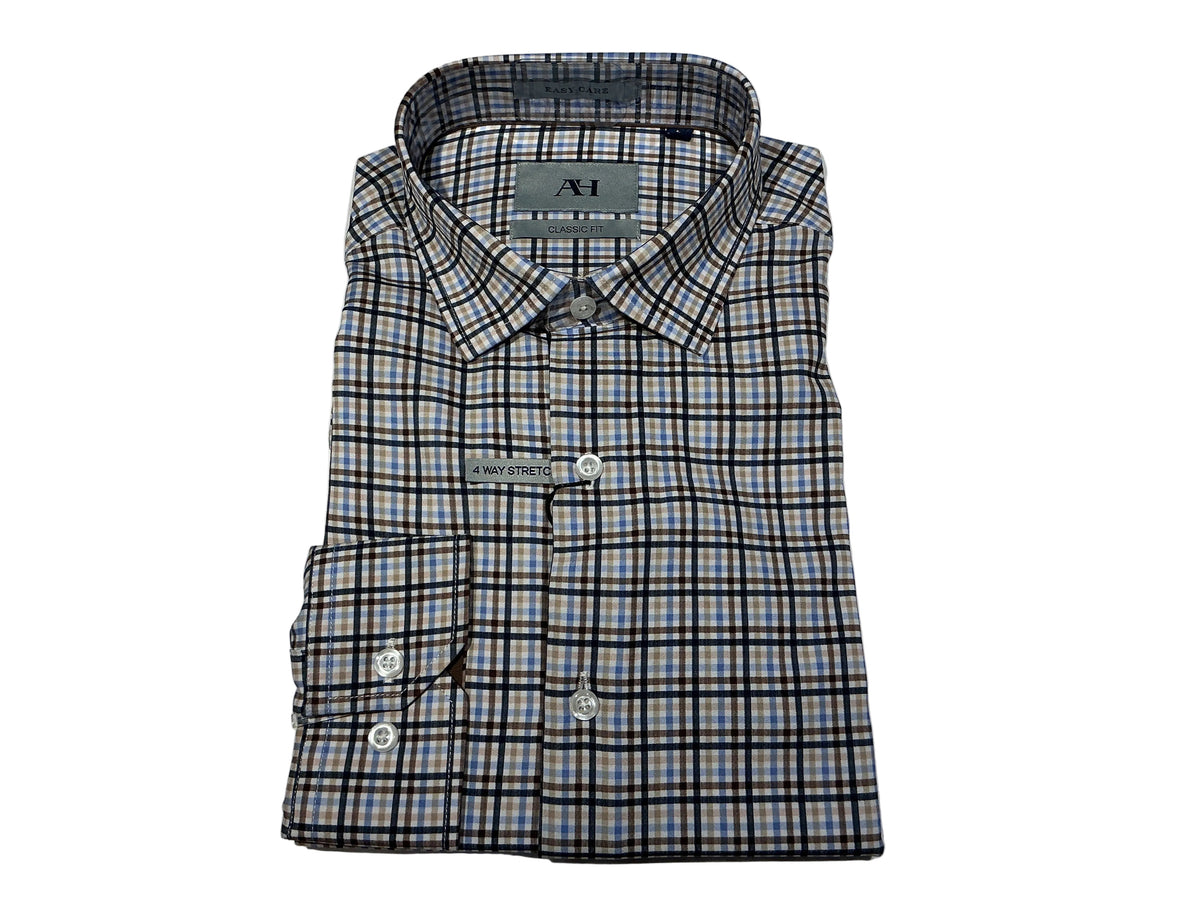 American Heritage Hidden Button-Down Tech Plaid Print Shirt