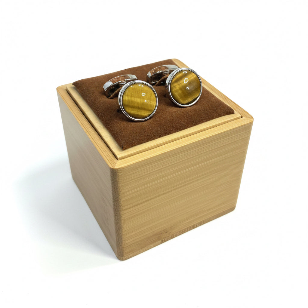 Bocara - Cufflinks Rhodium w/ Tiger Eye