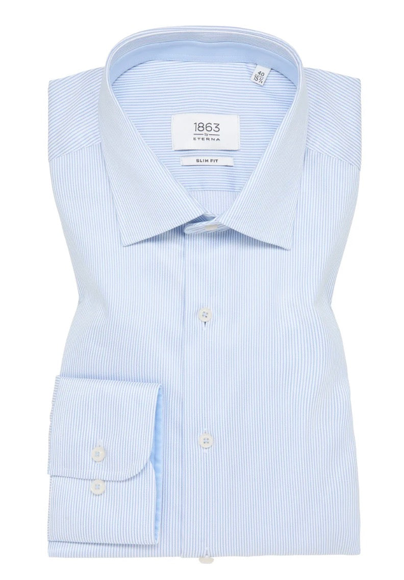 Eterna Luxury Shirt w/Micro Sky Blue Stripe