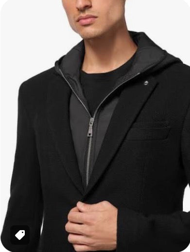 Luchiano Visconti Merino Black Sport Coat with Detachable Hood