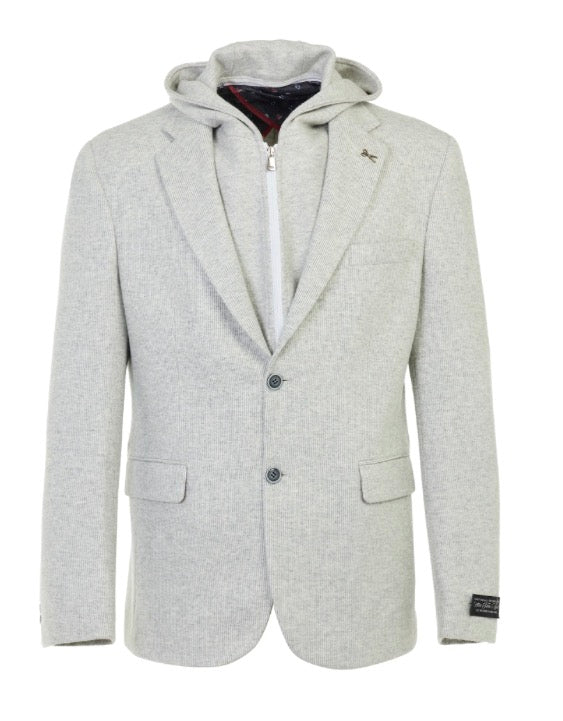 Luchiano Visconti Merino Grey Sport Coat with Detachable Hood