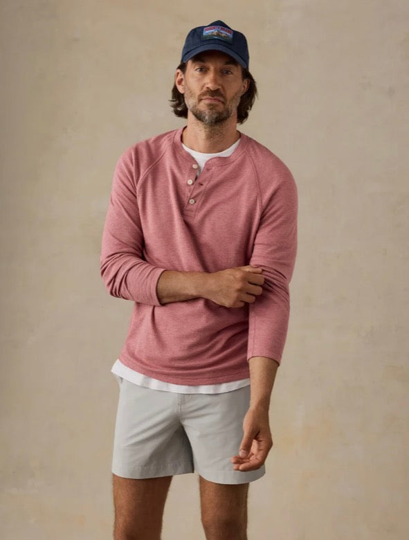 Faherty Long-Sleeve Cloud Henley - Red Sunrose Feeder