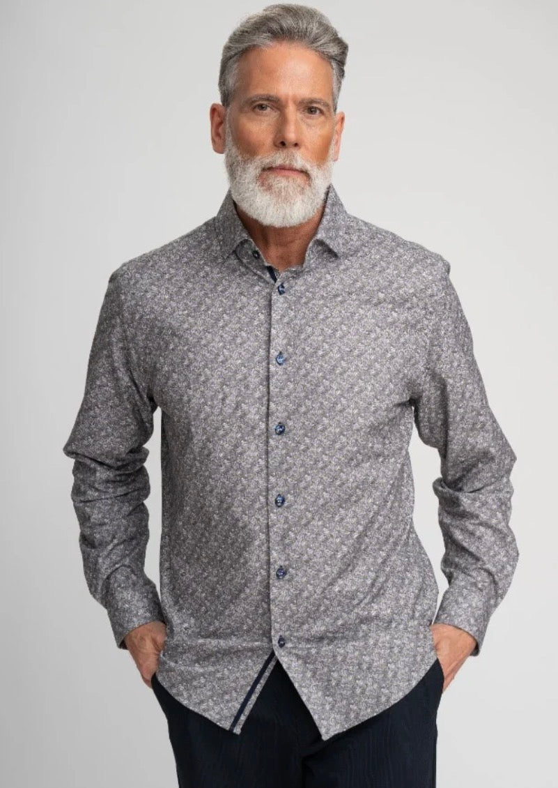 Stone Rose Nova - Medium Blue Foliage Print Shirt