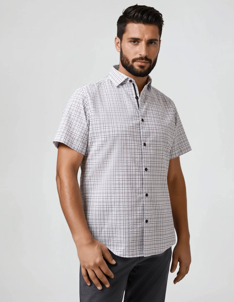 Stone Rose Boardwalk - Seersucker White Check Shirt
