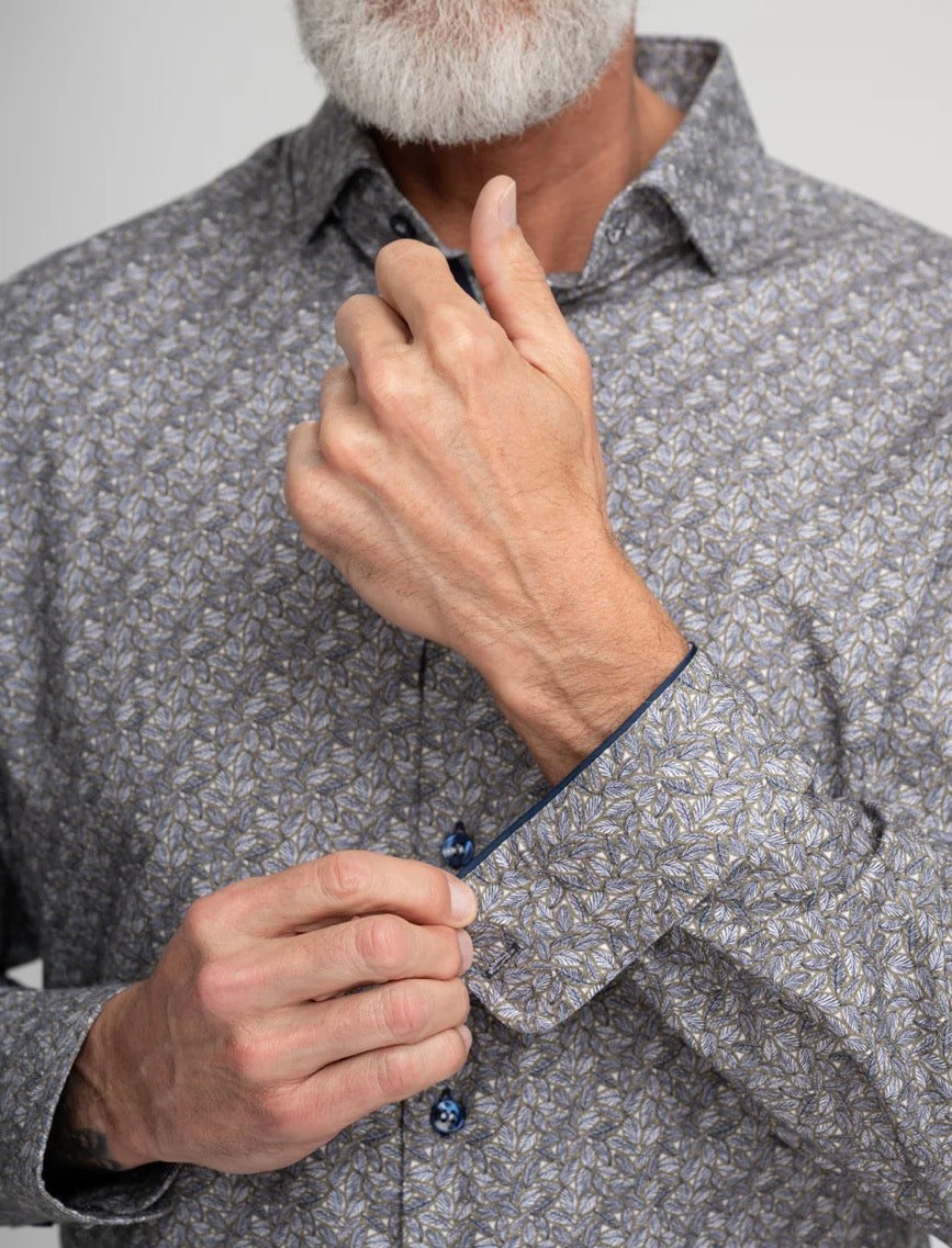 Stone Rose Nova - Medium Blue Foliage Print Shirt