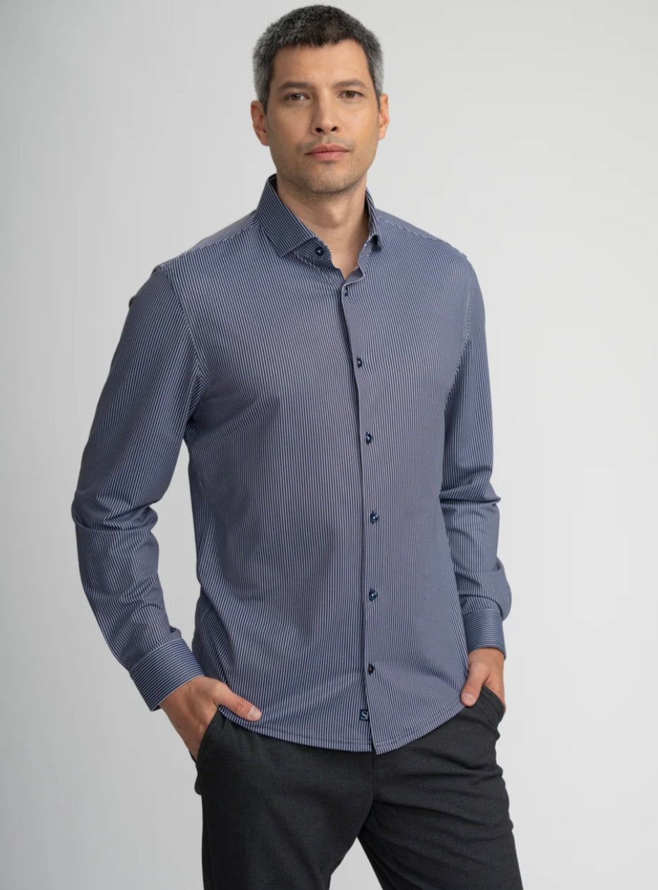 Stone Rose Apex - Dark Blue Micro Stripe Shirt