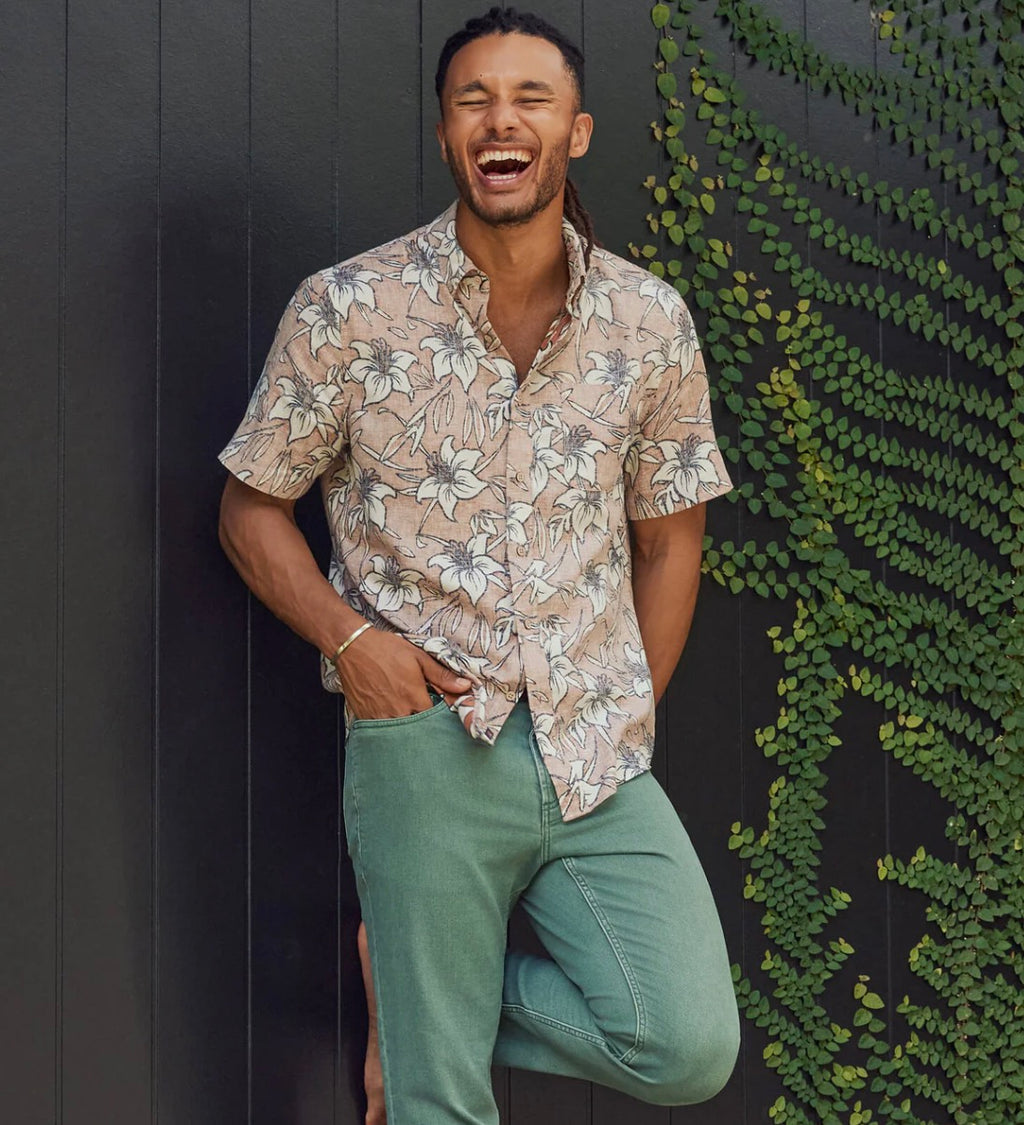 Faherty Short-Sleeve Breeze Shirt - Cloud Rust Lotus