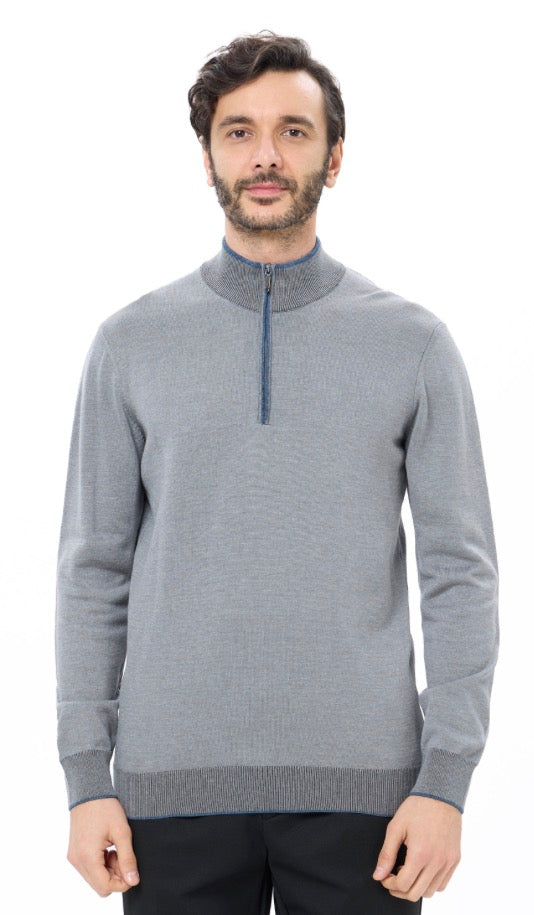 Luchiano Visconti Lite Grey Banded Quarter Zip