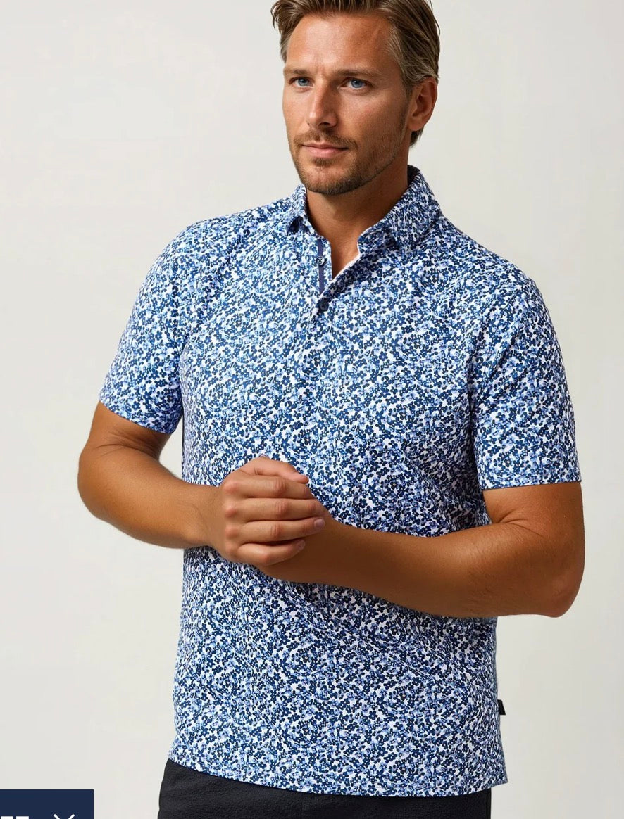 Stone Rose Apex- Blue Spring Bloom Stretch Polo