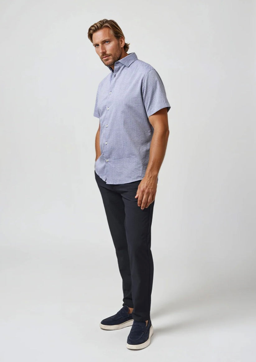 Stone Rose BOARDWALK - Navy Seersucker Shoreline Stripe Shirt