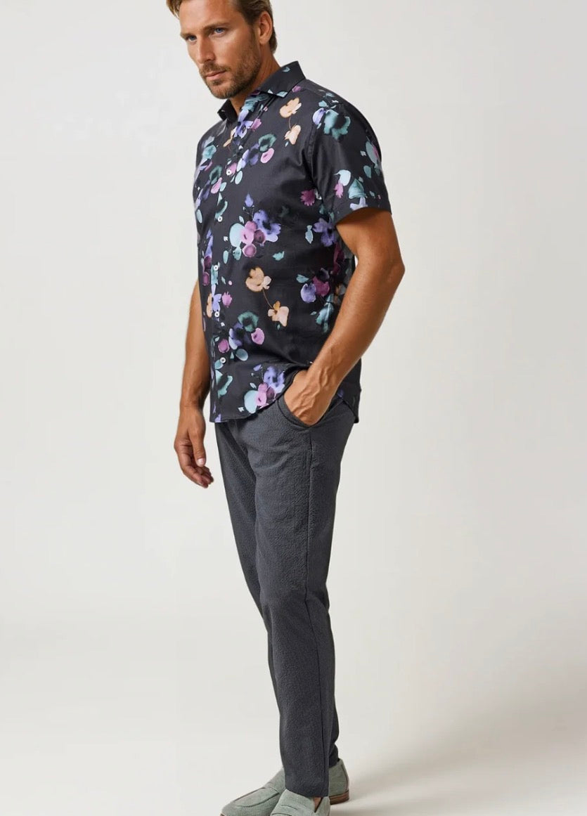 Stone Rose Nova - Charcoal Watercolor Floral Shirt