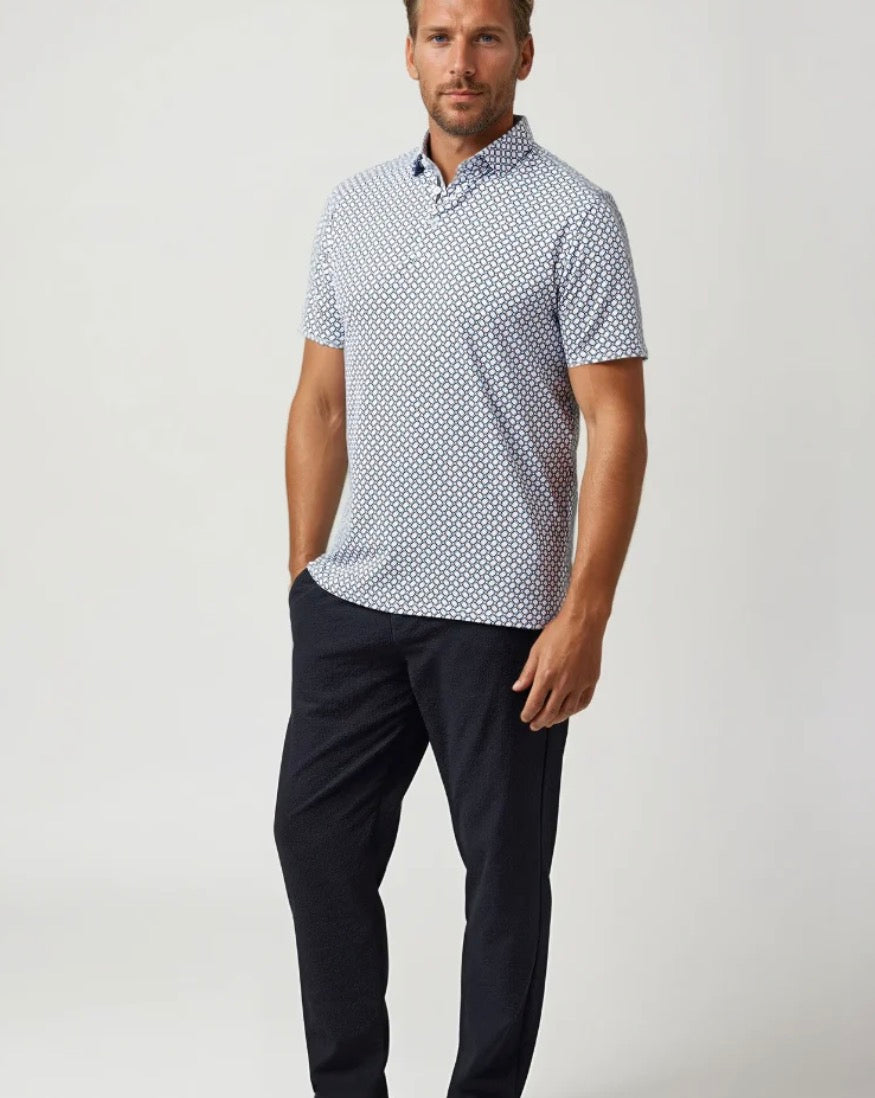 Stone Rose Apex - White Geo Print Stretch Polo