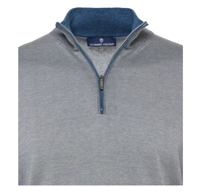 Luchiano Visconti Lite Grey Banded Quarter Zip