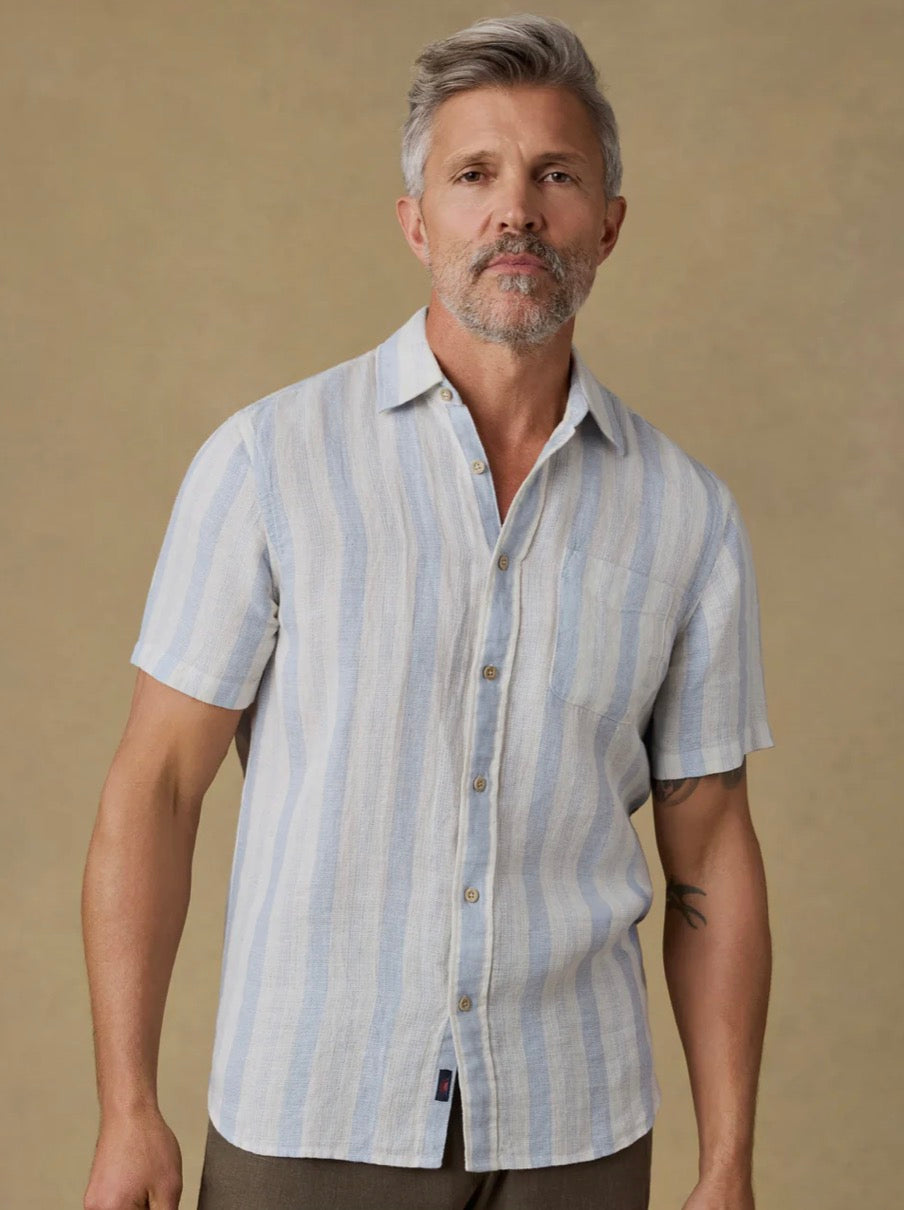 Faherty Short-Sleeve Palma Linen Shirt - Island Blue Stripe