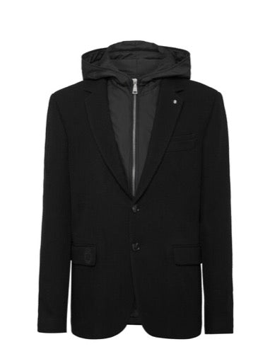 Luchiano Visconti Merino Black Sport Coat with Detachable Hood