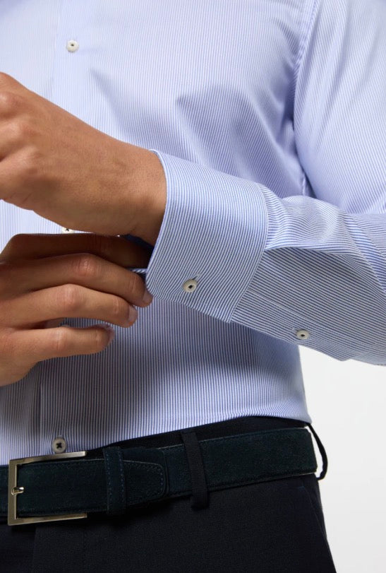 Eterna Luxury Shirt w/Micro Sky Blue Stripe
