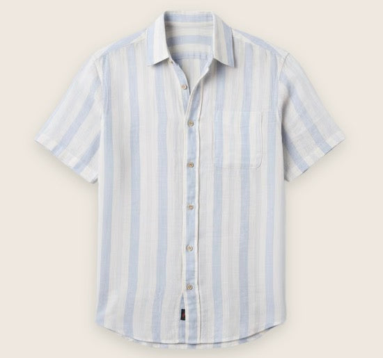 Faherty Short-Sleeve Palma Linen Shirt - Island Blue Stripe