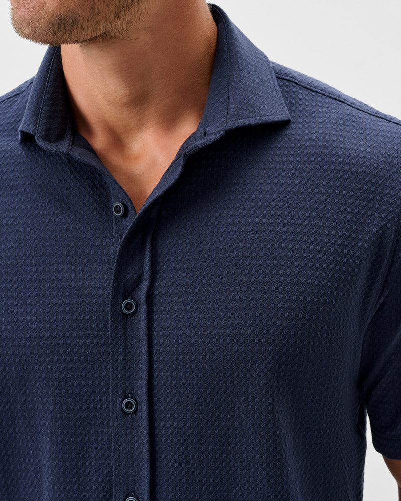 Johnnie-O Surfsucker Knit Short Sleeve Button Down Shirt - Stretch Knit Solid
